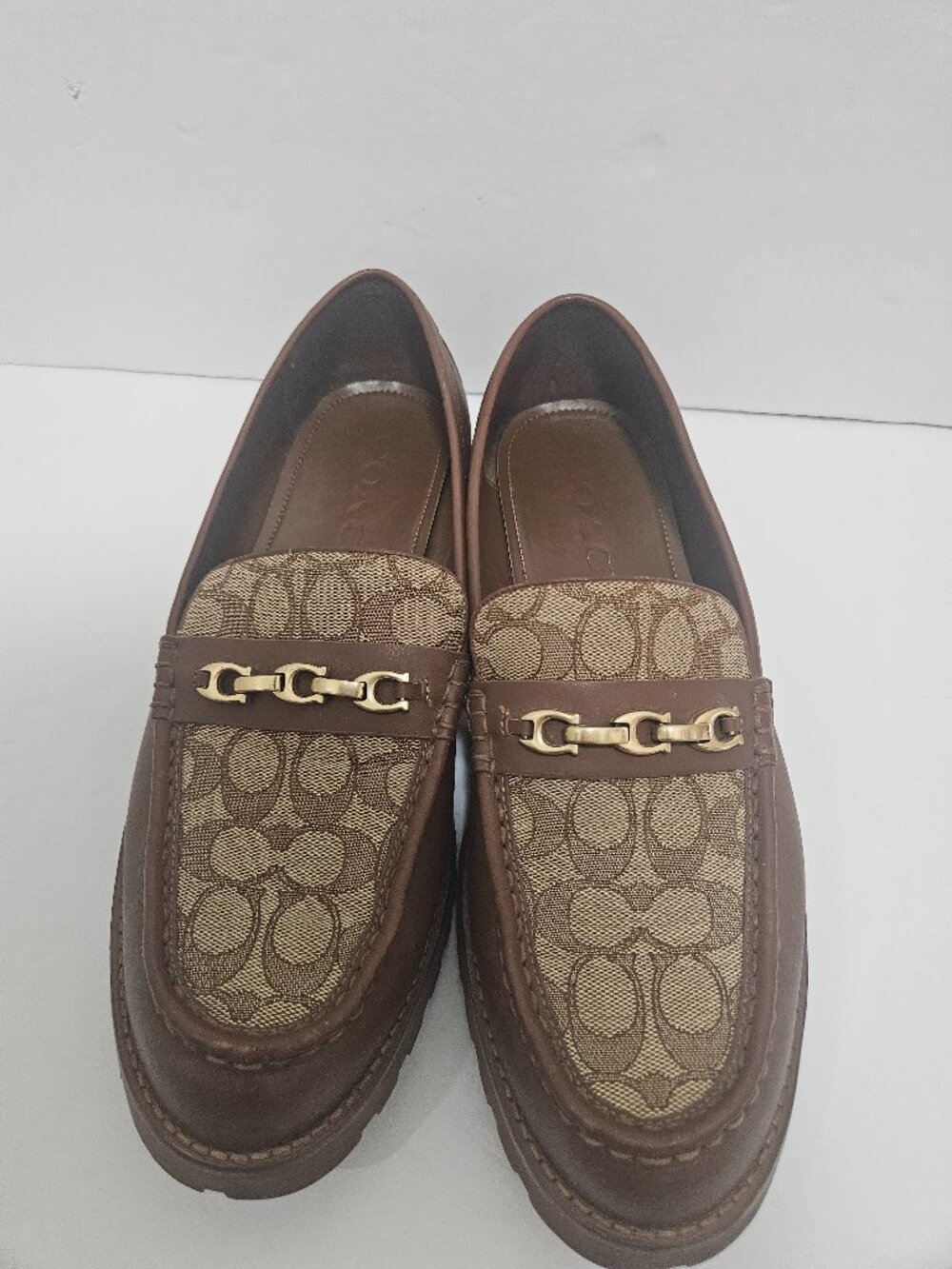 coach Men's Signature Canvas Lug Loafer Brown Size 12